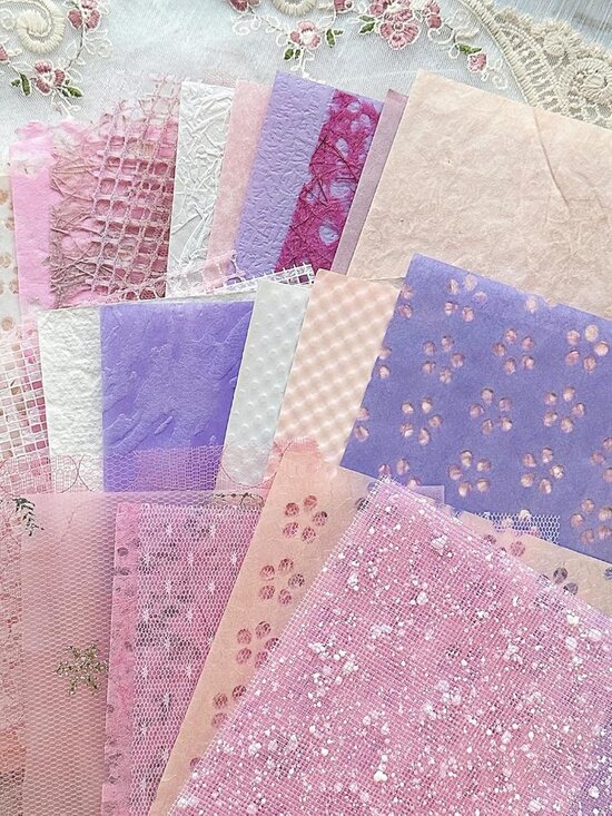 Other - 30Pcs Handmade Textured Scrapbook Paper&Mesh Fabric set - Unique A5 sheet Craft